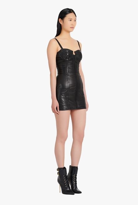 Short black leather dress - 7