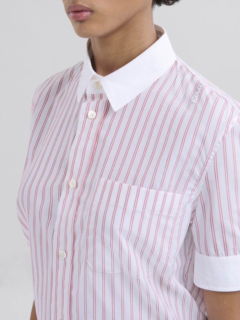 SHORT SLEEVED RED AND WHITE STRIPED COTTON POPLIN SHIRT - 4