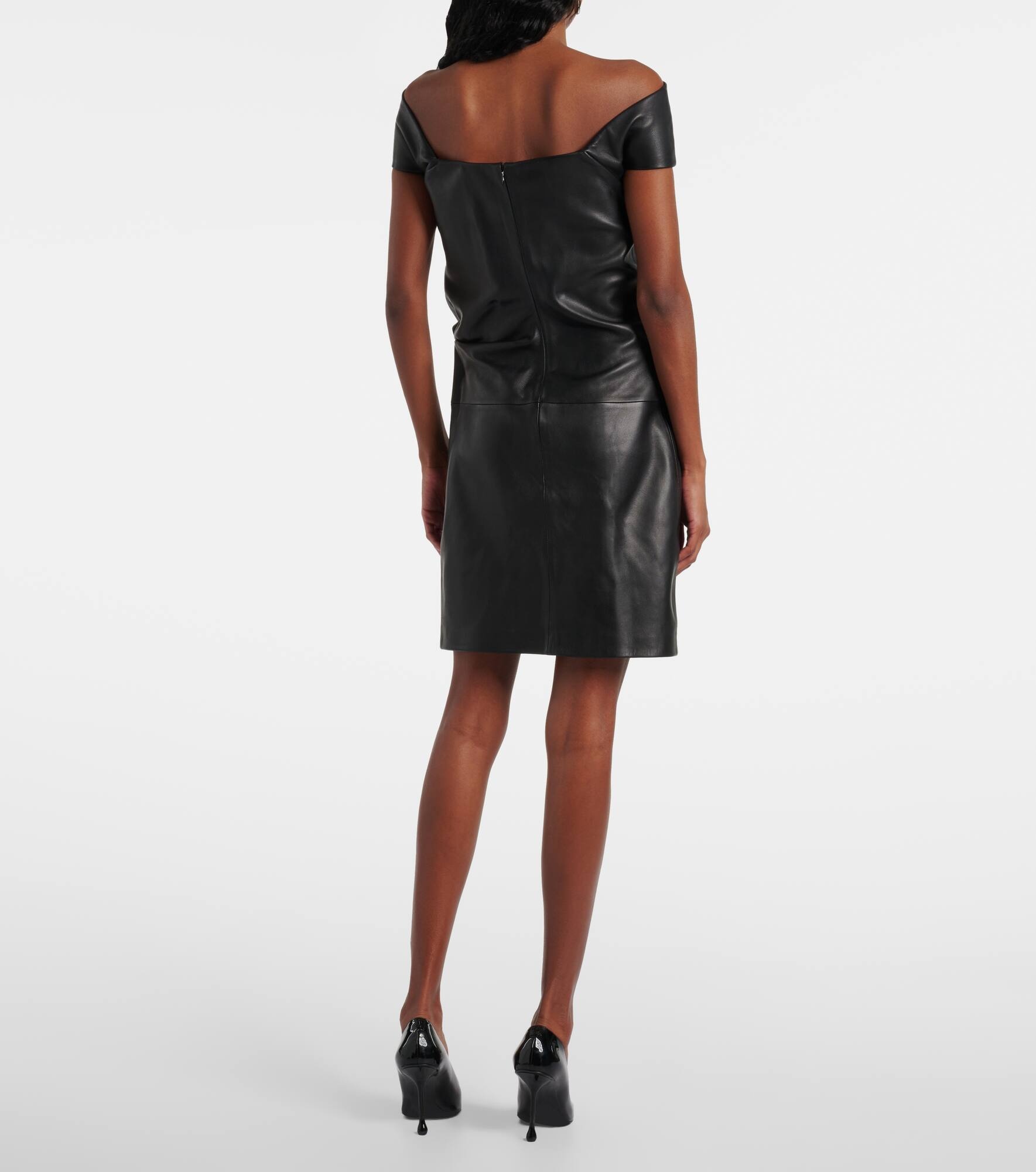 Cutout draped leather cocktail dress - 3