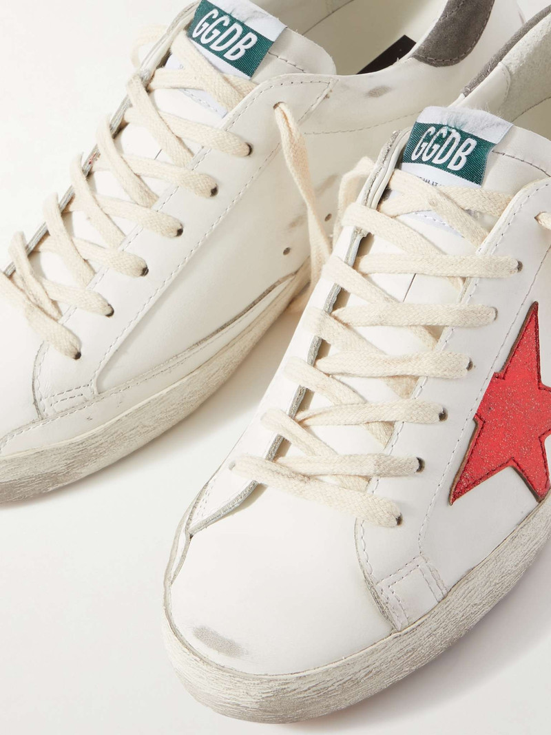 Superstar Distressed Leather and Suede Sneakers 6