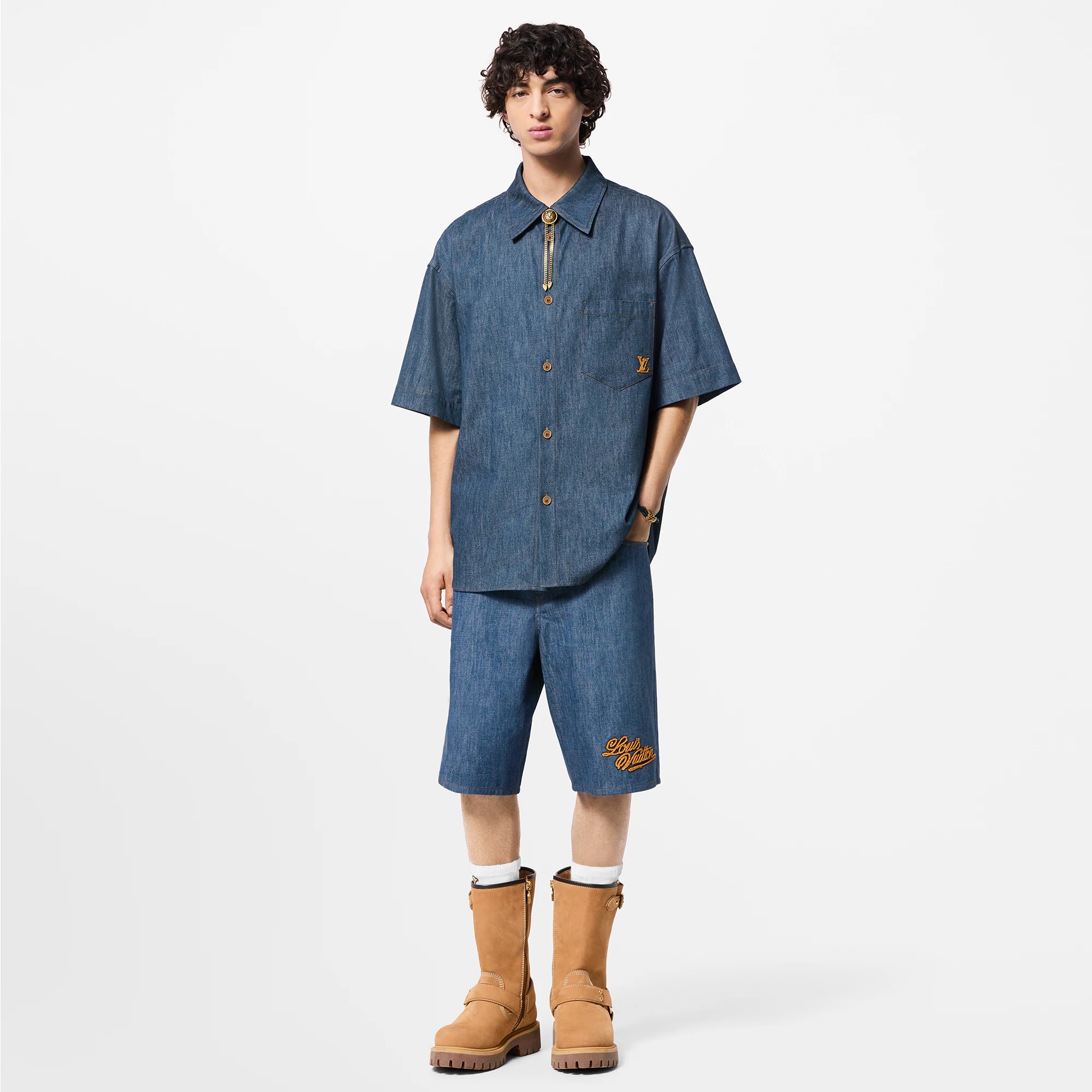 Short-Sleeved Cotton Chambray Shirt - 4