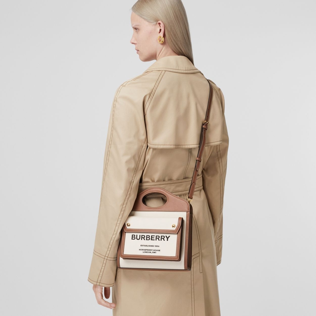 Burberry Freya Mini Two-tone Canvas And Leather Tote In Natural