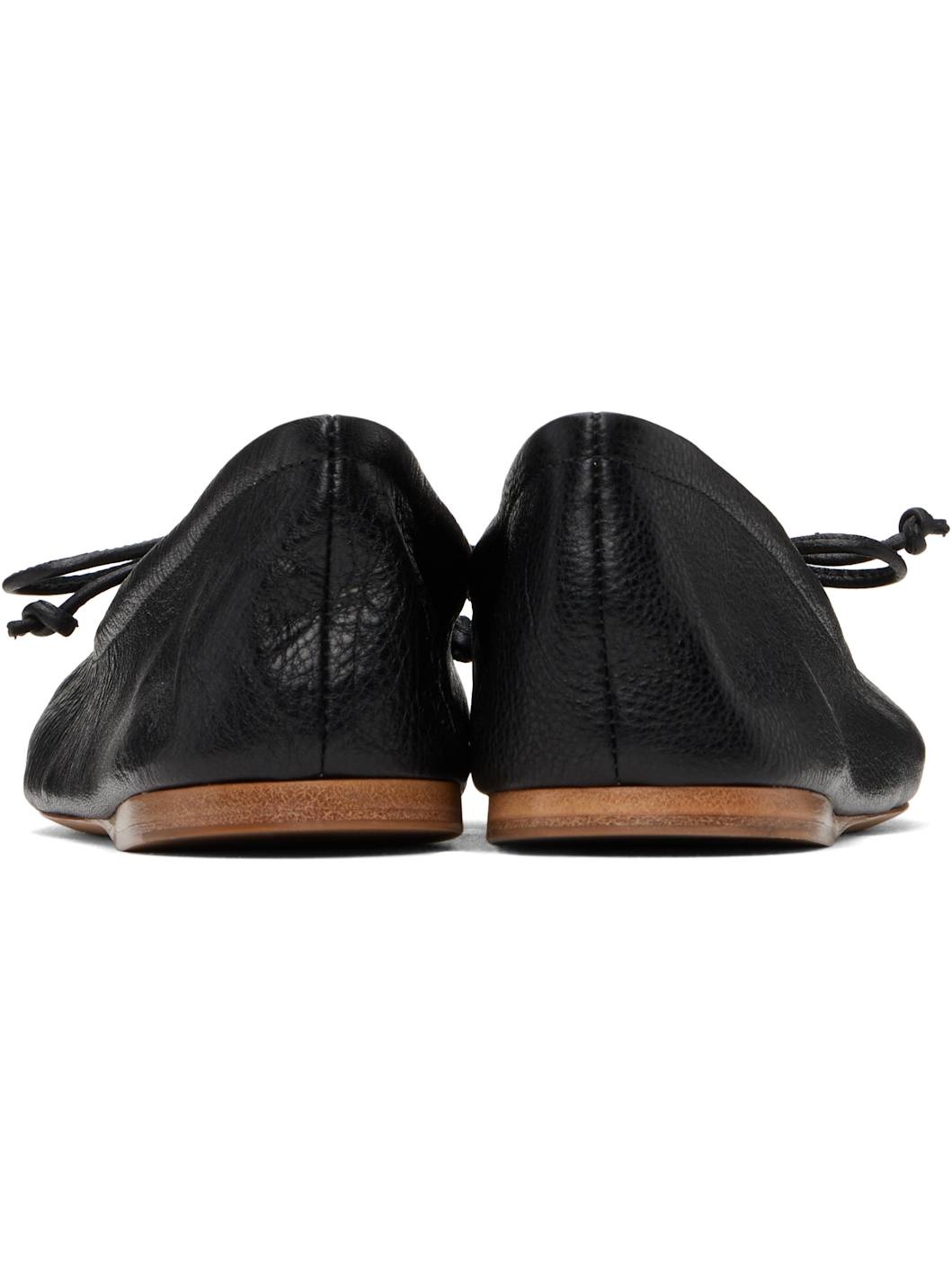 Black Round-Toe Leather Ballerina Flats - 2