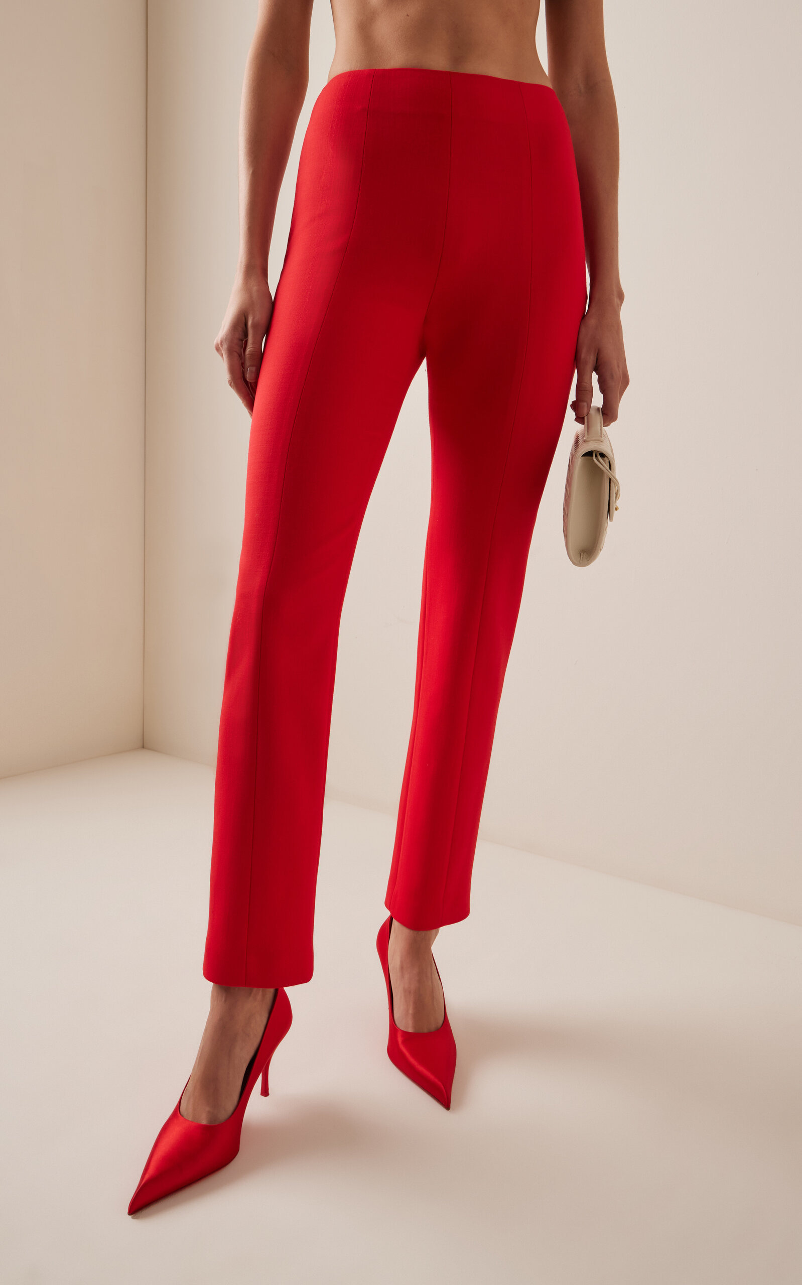 Emilie Bi-Stretch Wool Straight-Leg Pants red - 3