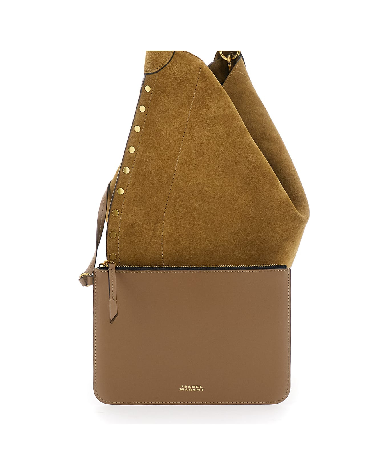 'oskan Hobo' Beige Shoulder Bag With Studs Trim In Suede Woman - 3