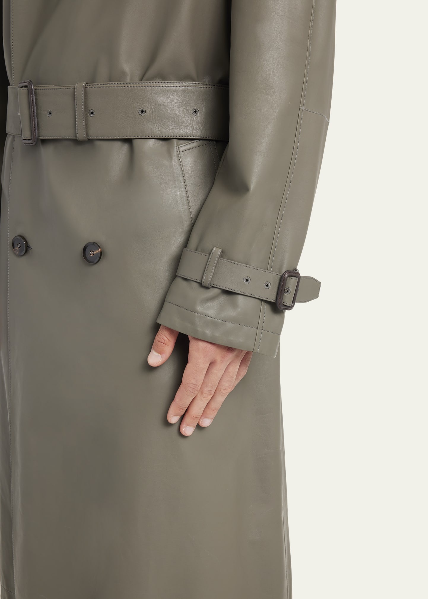 Men's Loden Leather Trench Coat - 5