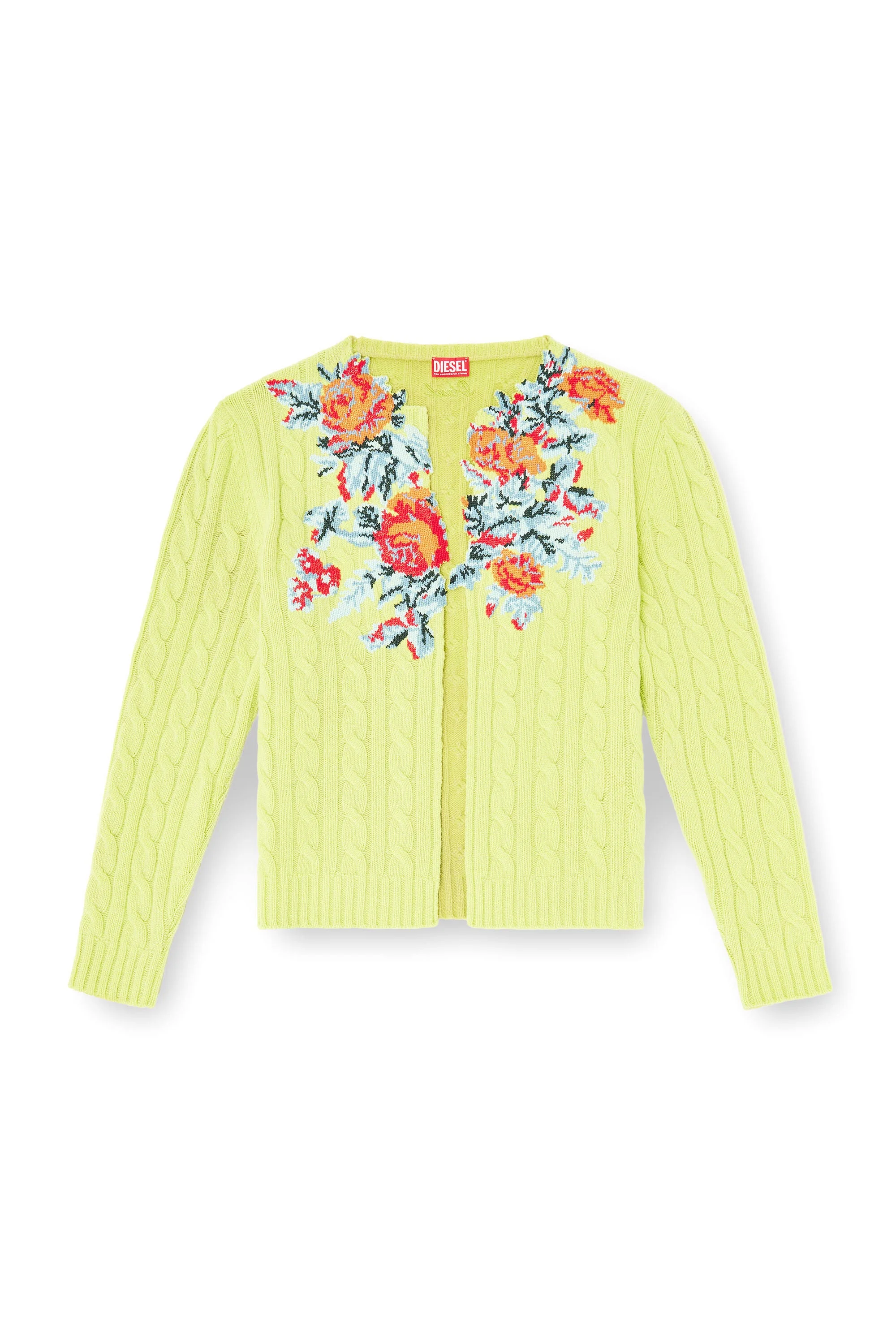 OPEN-FRONT CARDIGAN IN FLORAL CABLE KNIT - 1