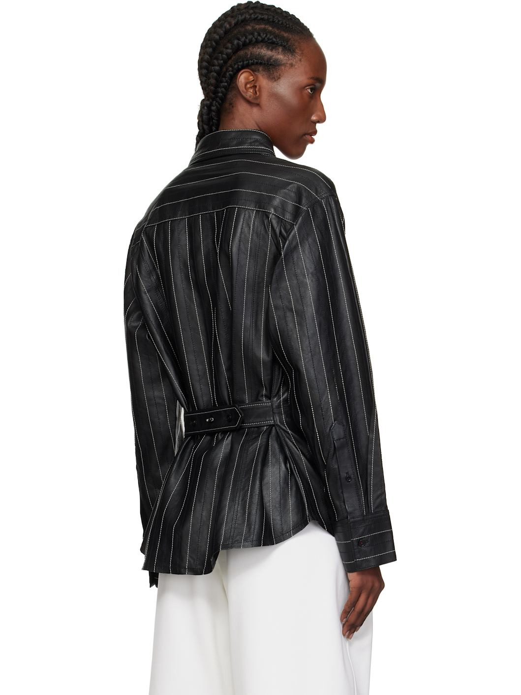 Black Tab Detail Leather Shirt - 3