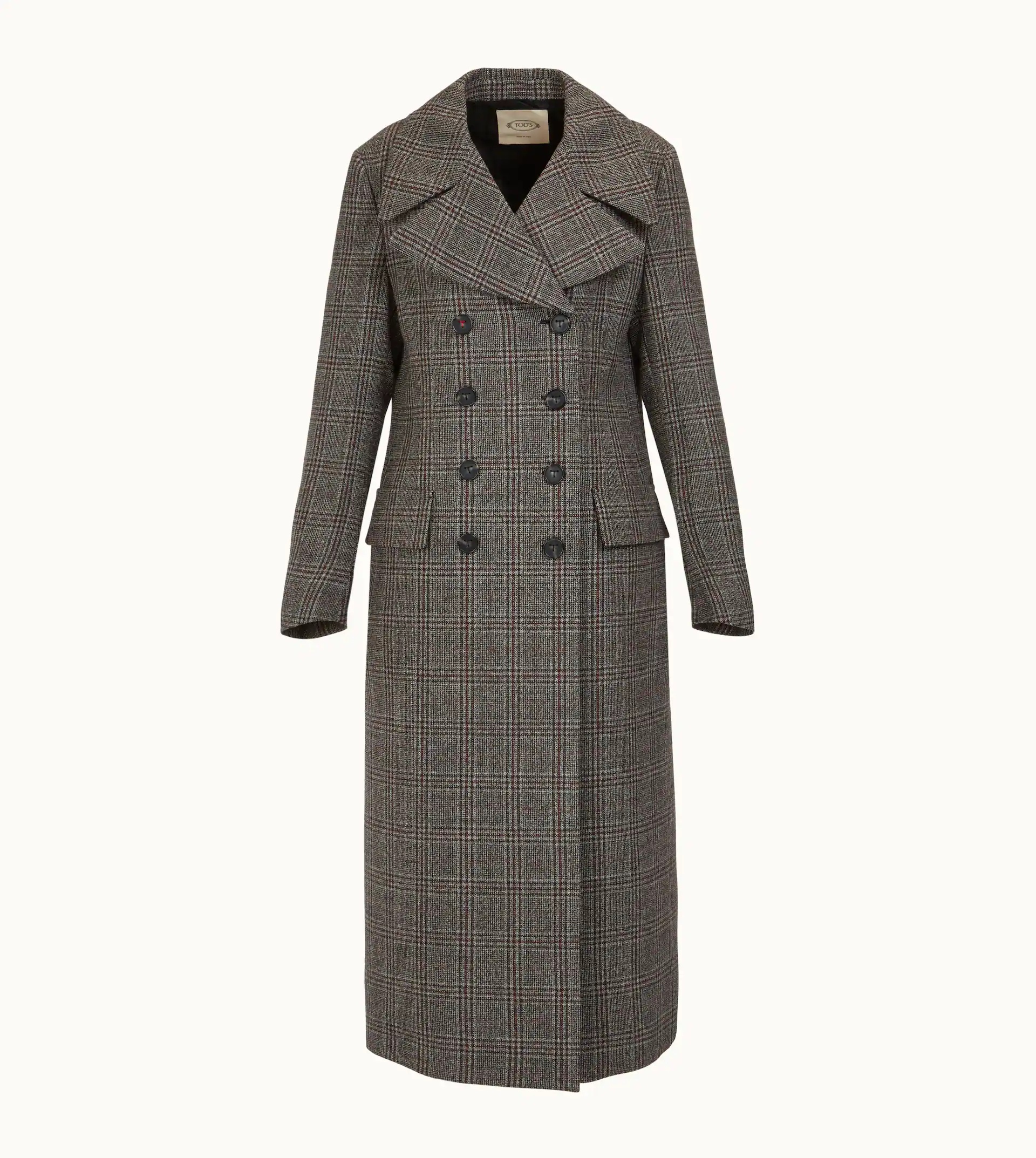 DOUBLE BREASTED COAT - GREY, RED - 1