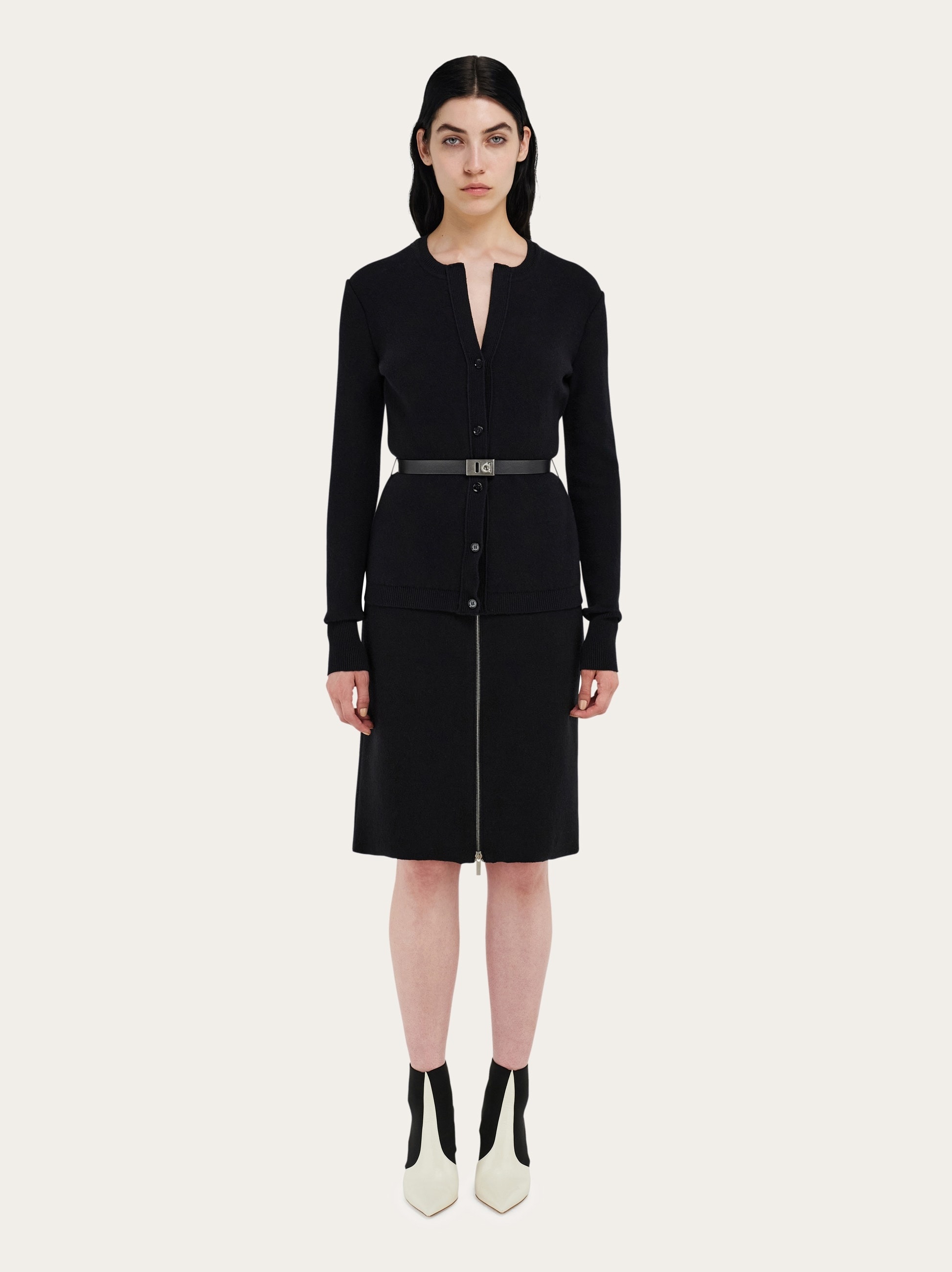 Pure wool cardigan with leather belt - 7