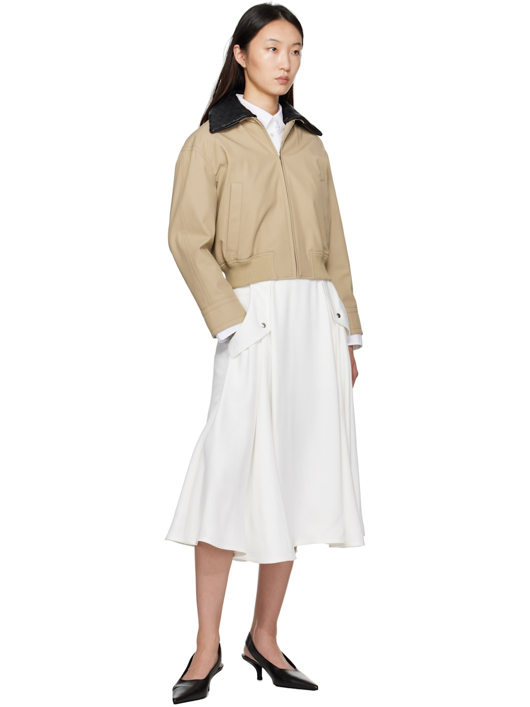 Off-White Viscose Pleated Midi Skirt - 4