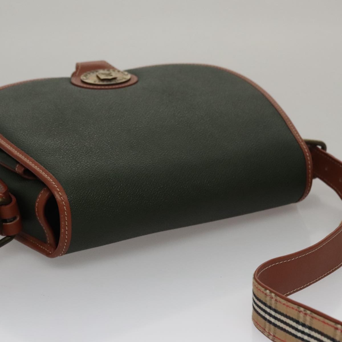 Burberry Shoulder Bag Pvc Leather Green Brown Gold - 6