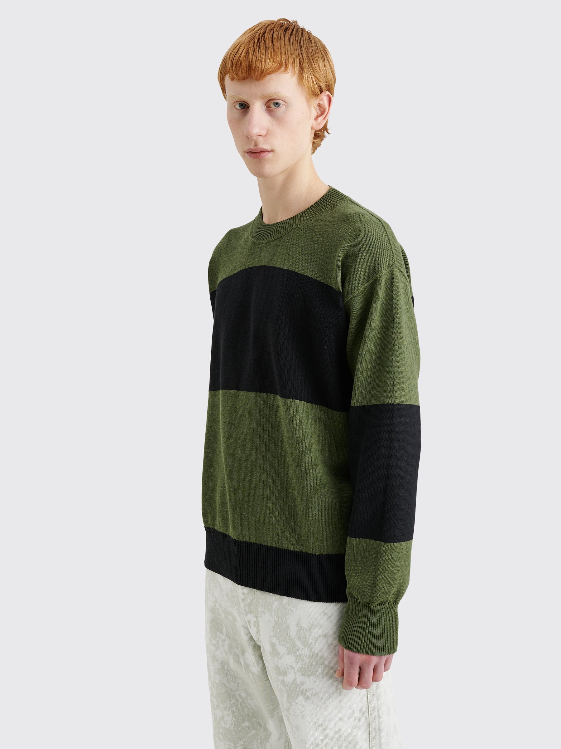 MARGARET HOWELL MHL BLOCK STRIPE JUMPER DRY COTTON GREEN / BLACK - 3