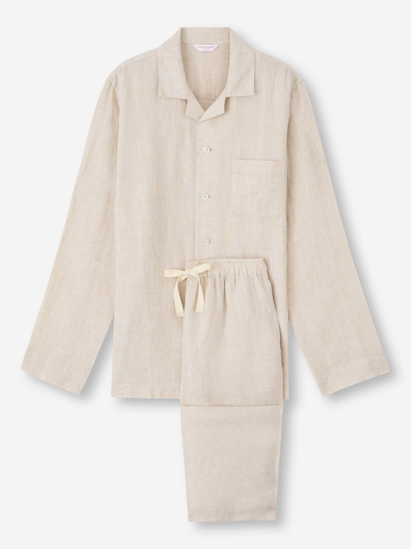 Derek Rose Men's Pajamas Sicily Linen Sand outlook