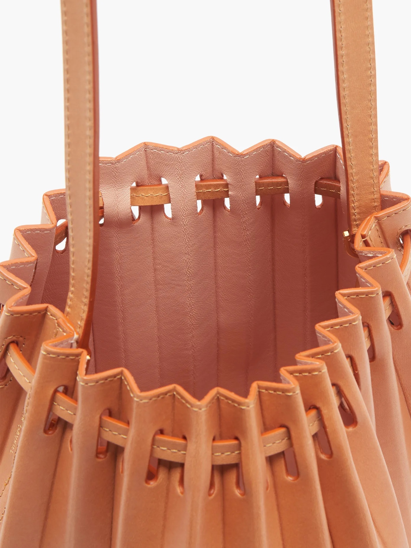 Pleated mini leather bucket bag - 5