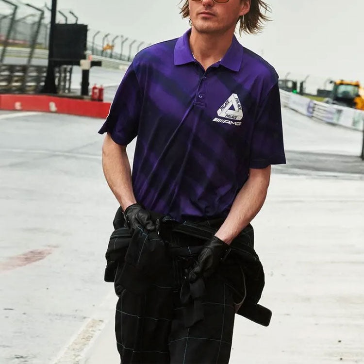 PALACE SS21 x AMG Crossover Polo Purple Triangle Logo Tie Dye Short Sleeve Polo Shirt Unisex P20AMGE - 3