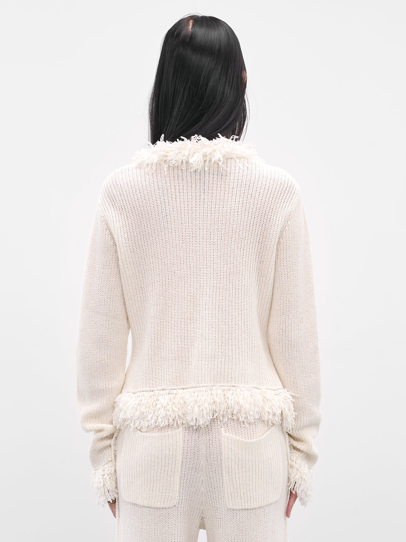 White Mello Fringe Knit Cardigan - 3