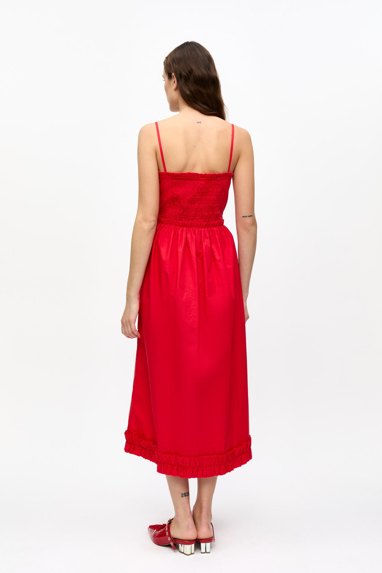 RED COTTON POPLIN STRAP DRESS - 3