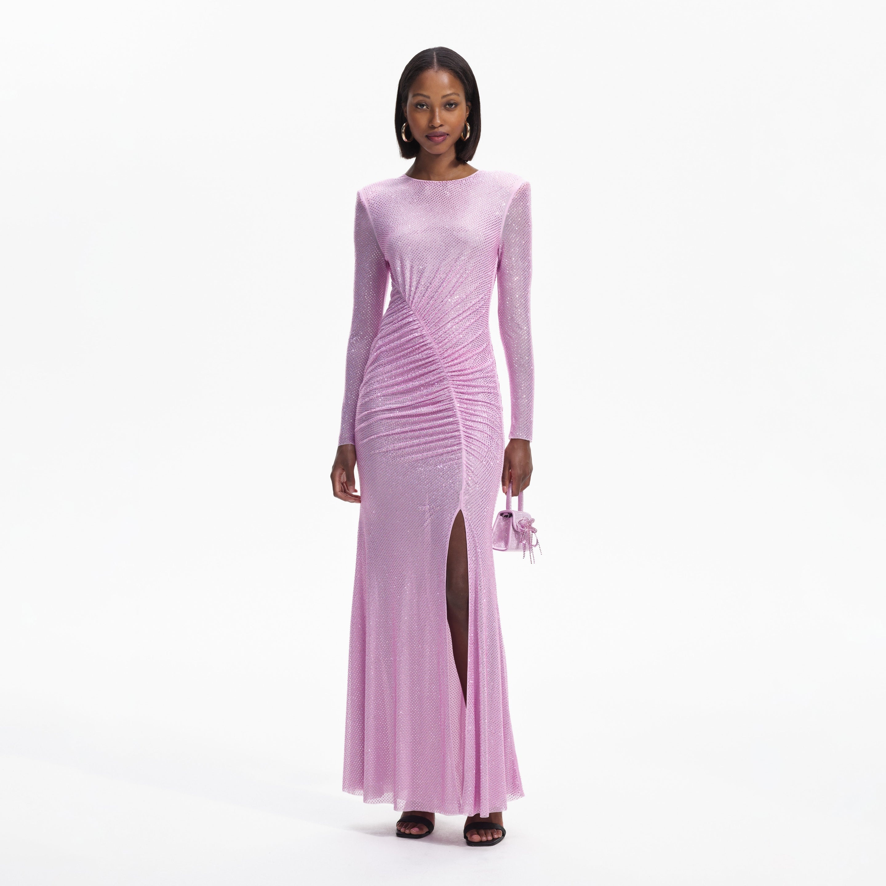 self portrait Pink Rhinestone Mesh Maxi Dress REVERSIBLE