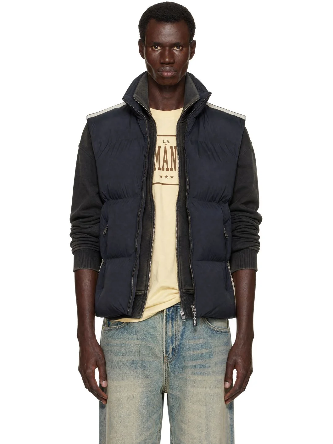 Black Classic Logo Track Puffer Vest - 1