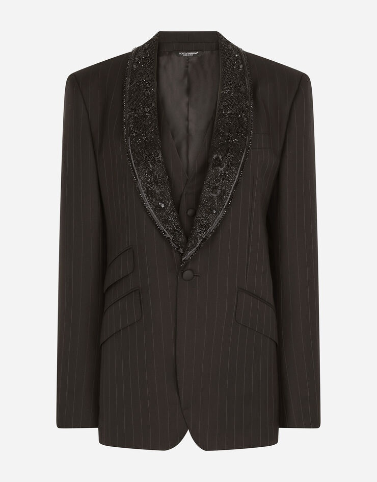 Single-breasted pinstripe jacket with embroidery - 1