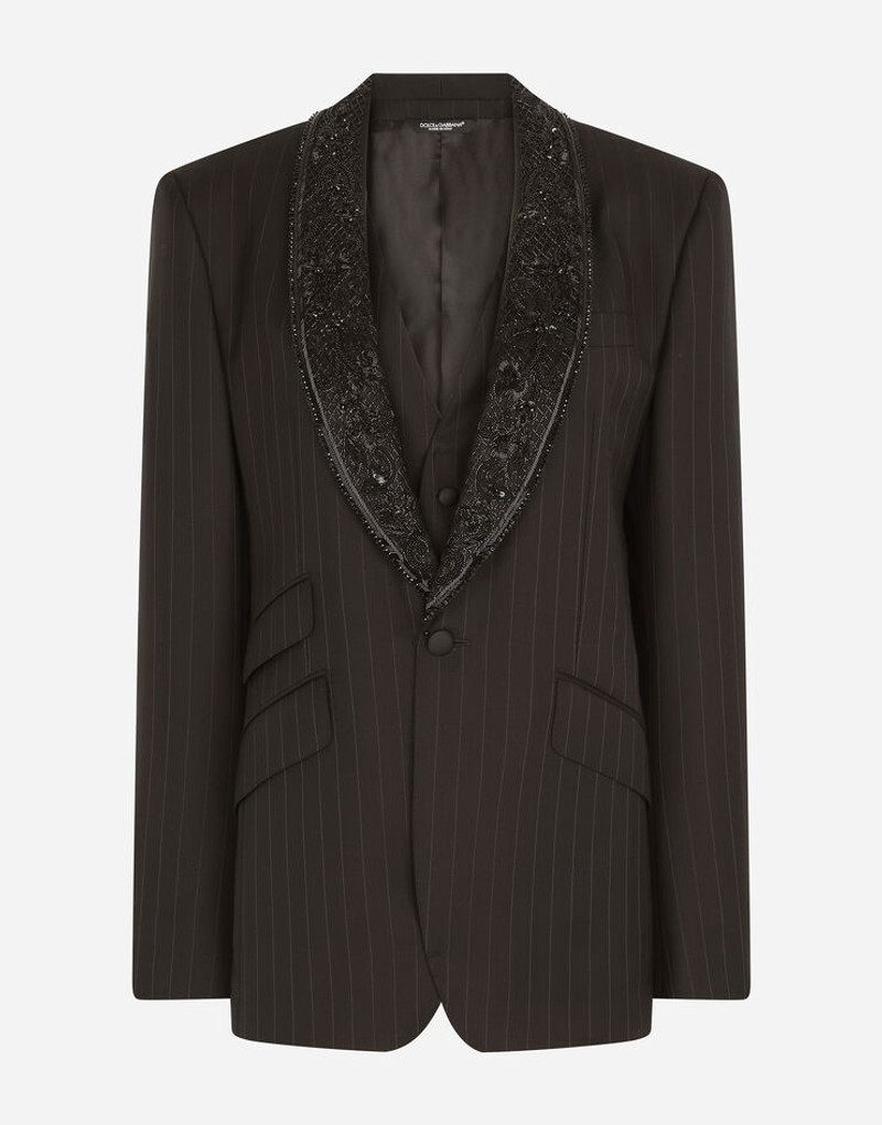 Single-breasted pinstripe jacket with embroidery 1