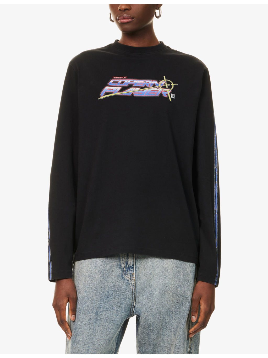 Slogan-Print Long-Sleeve Cotton-Jersey T-Shirt - 3