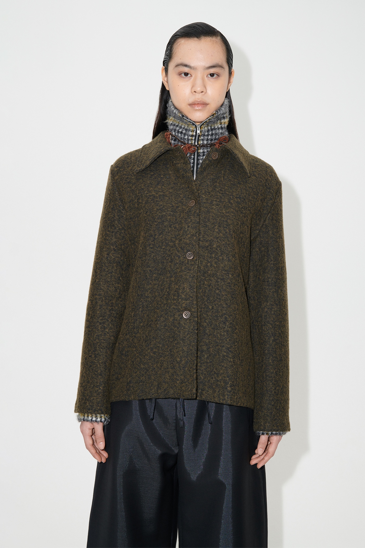 Sanctuary Shirt Black/Moss Fuzz Wool - 8