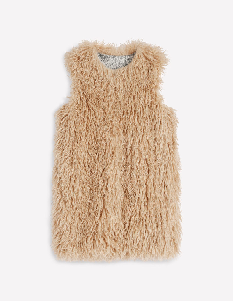 Faux Fur Long Gilet-Sand Dune, Fur 1