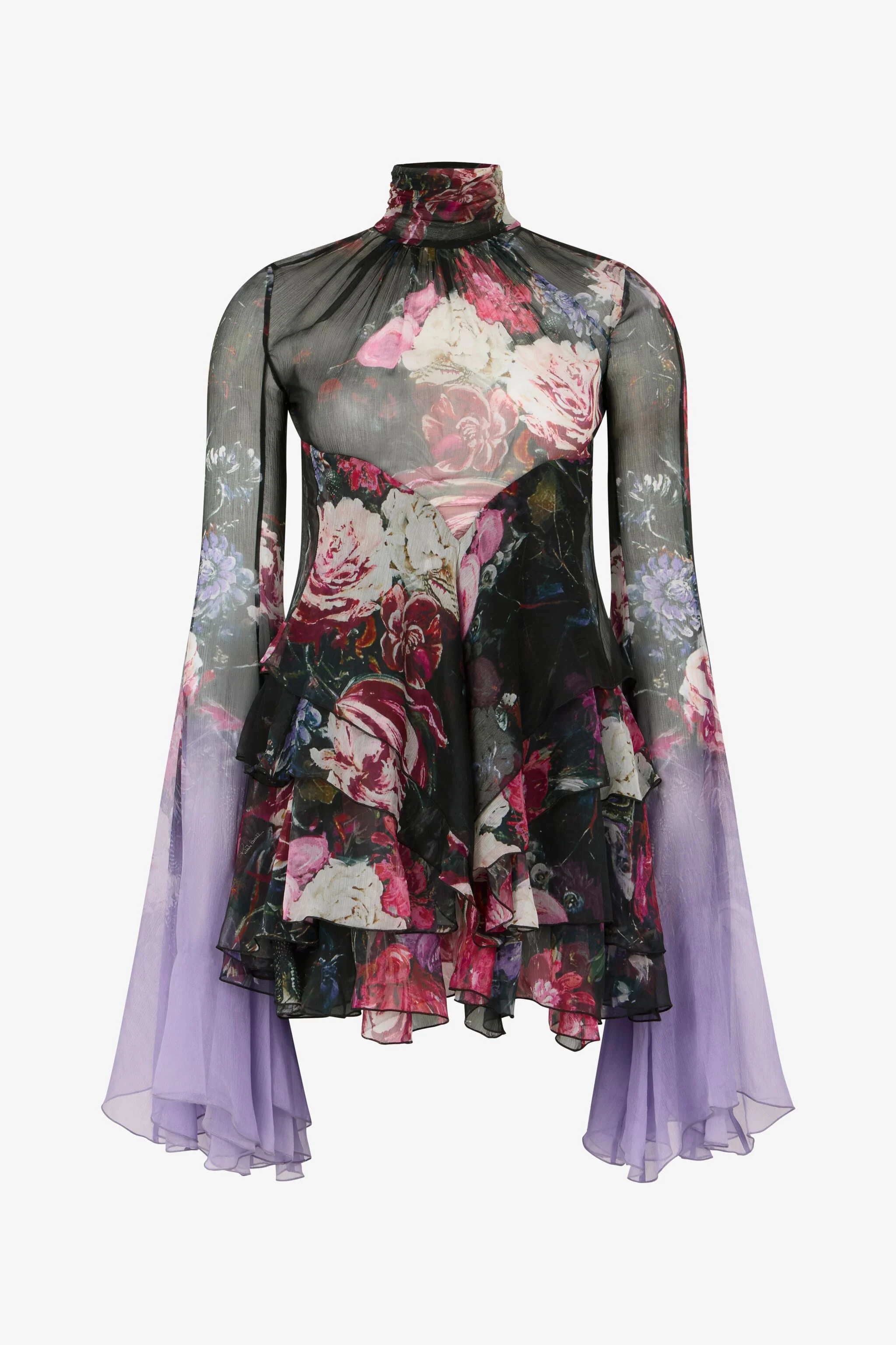 Silk Mini Dress With Fiammingo Flowers Print - 1