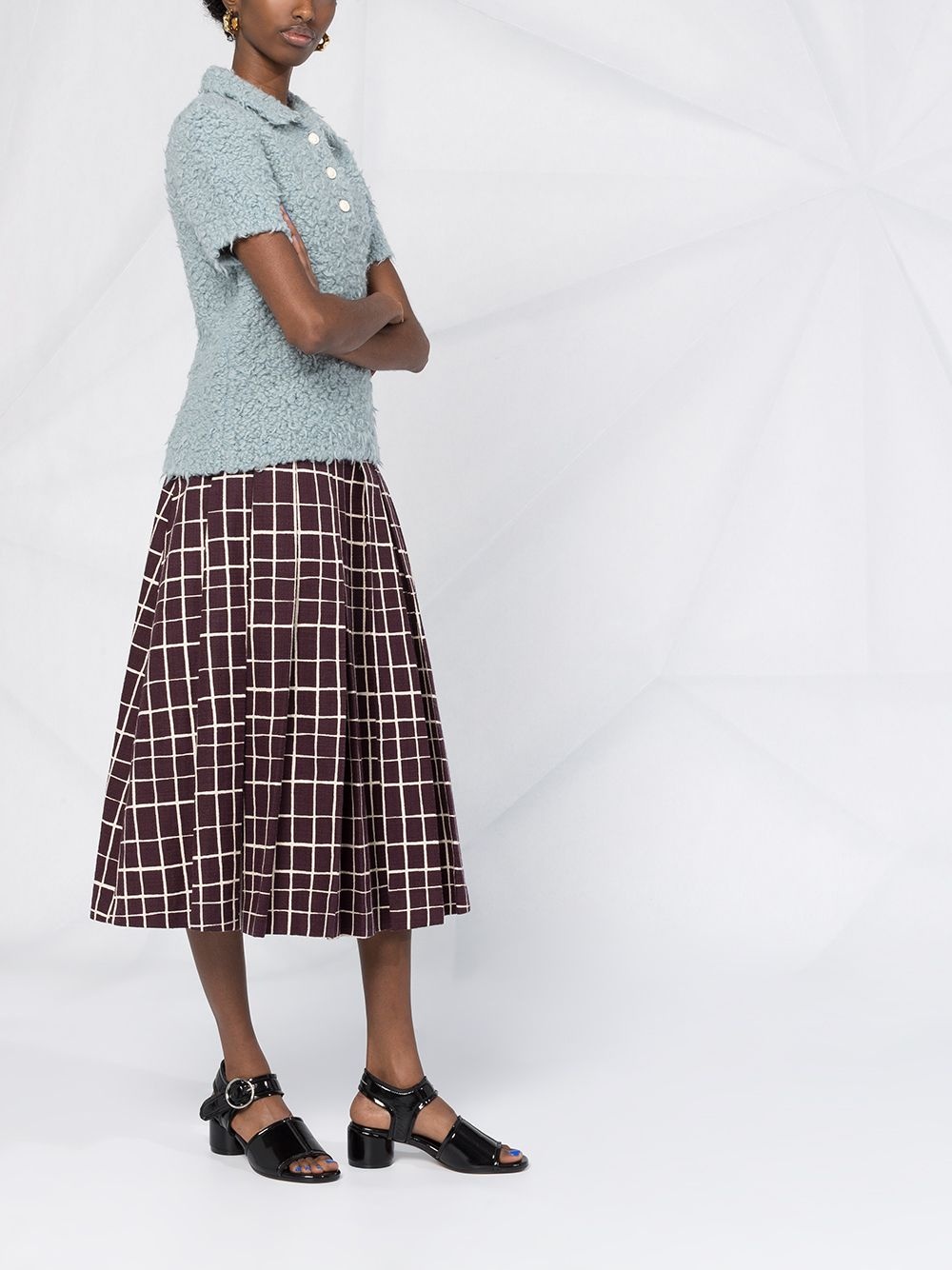 checked A-line midi skirt - 4