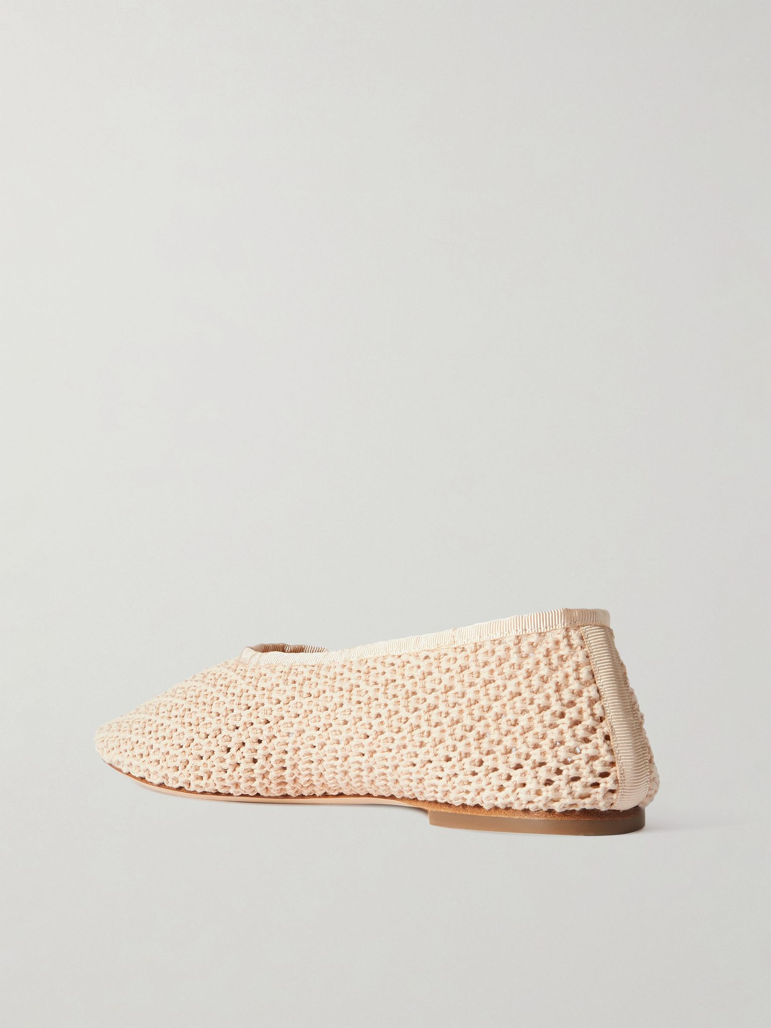 Alba grosgrain-trimmed crocheted ballet flats Cream - 3