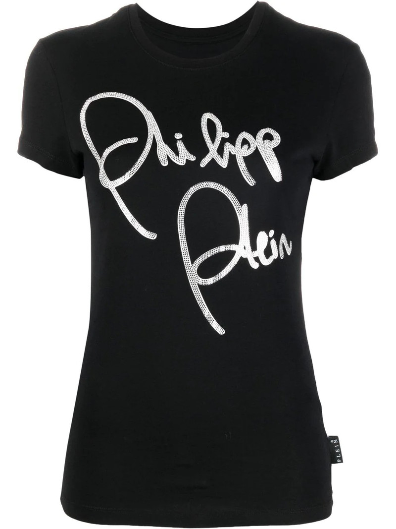 logo-print embellished T-shirt 1
