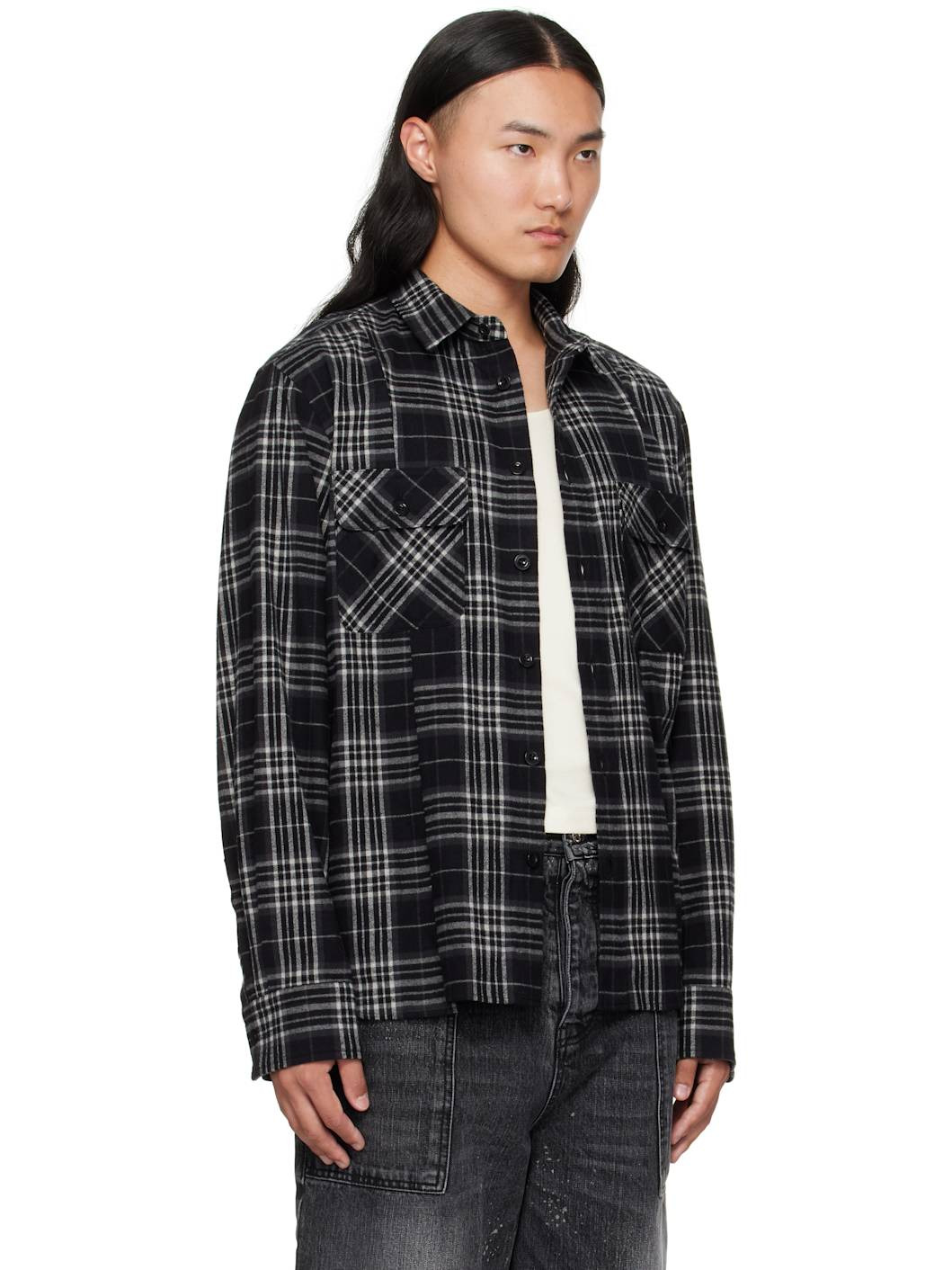 Black Plaid Flannel Shirt - 2
