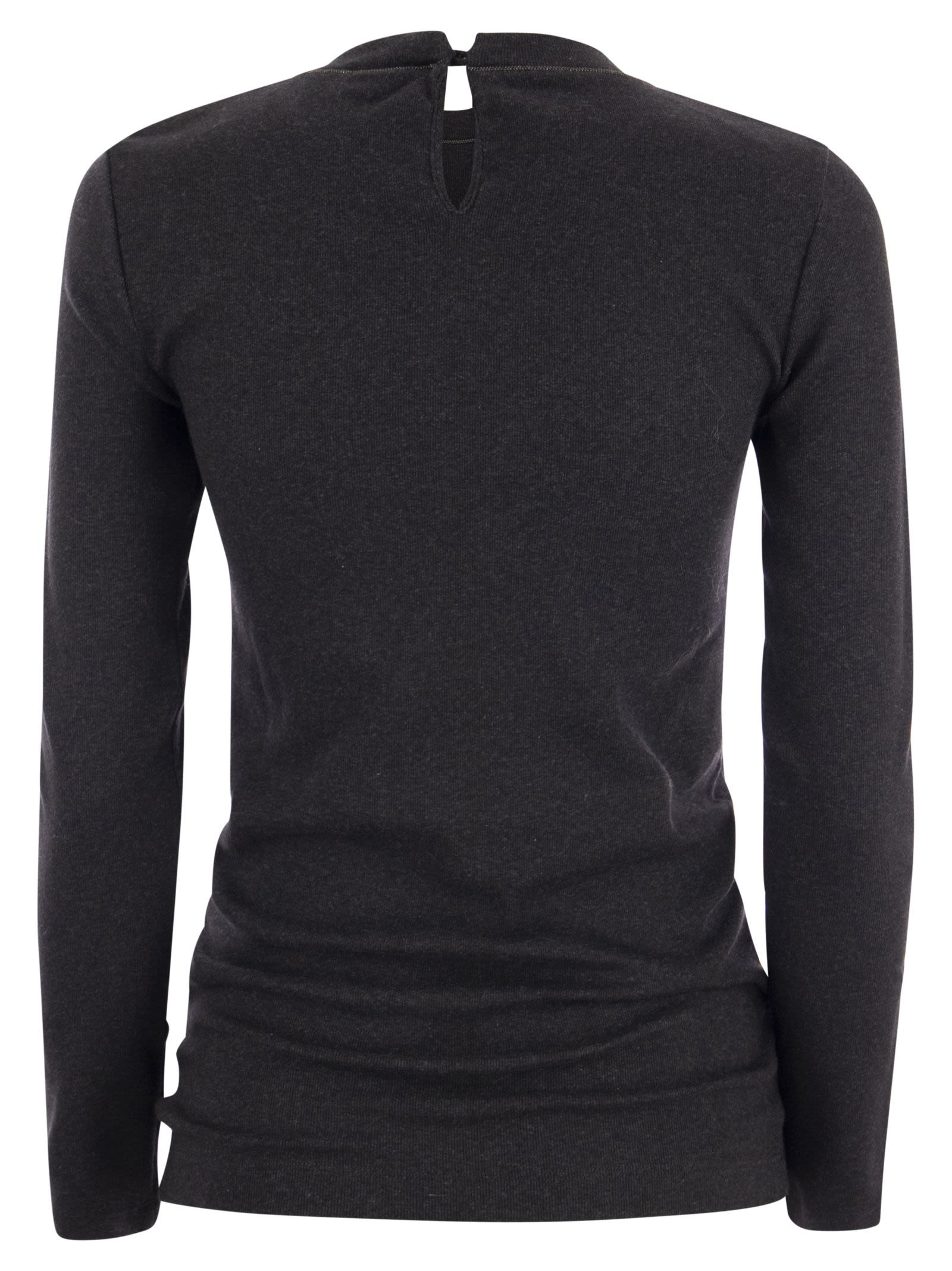 Brunello Cucinelli Women Ribbed Stretch Cotton Jersey T-Shirt With Jewellery - 2