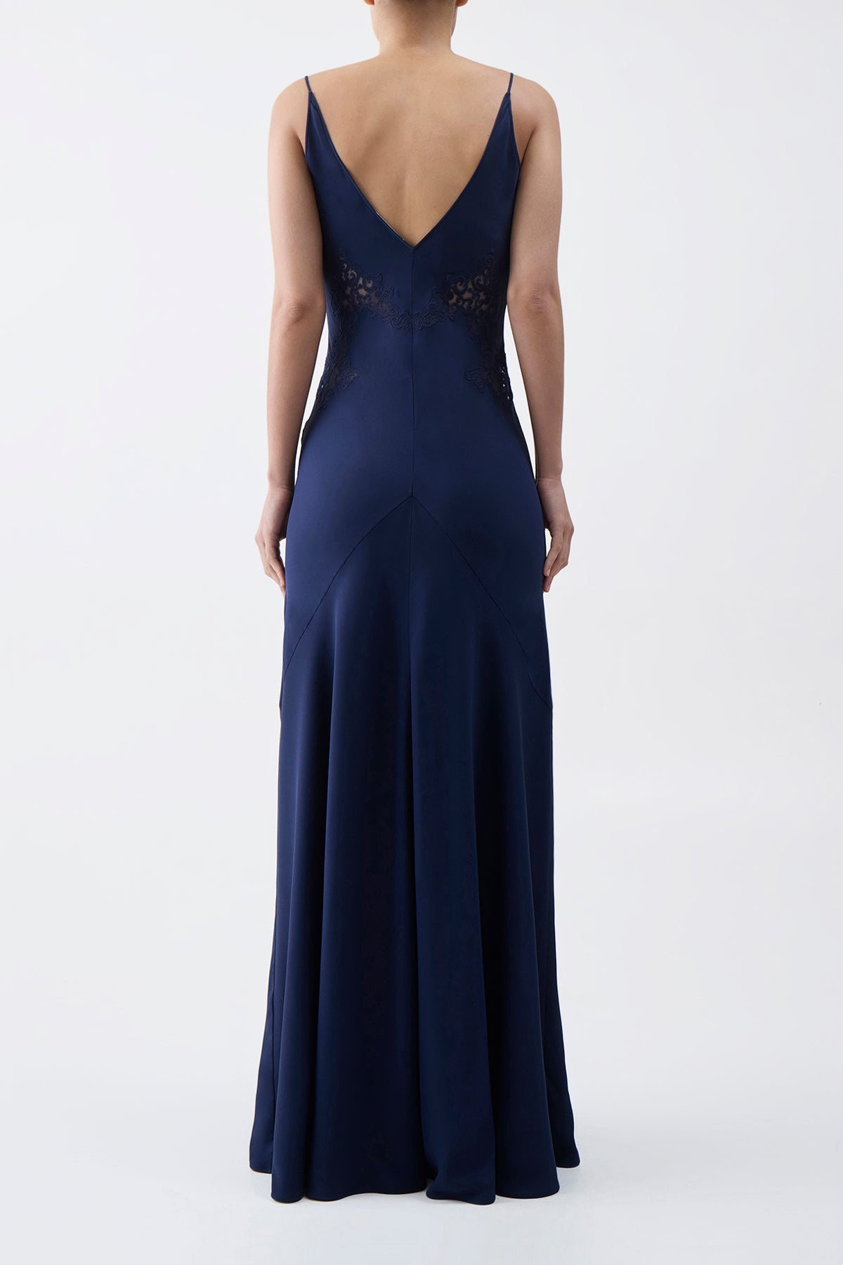 Apuleius Lace Dress in Navy Silk Crepe - 4