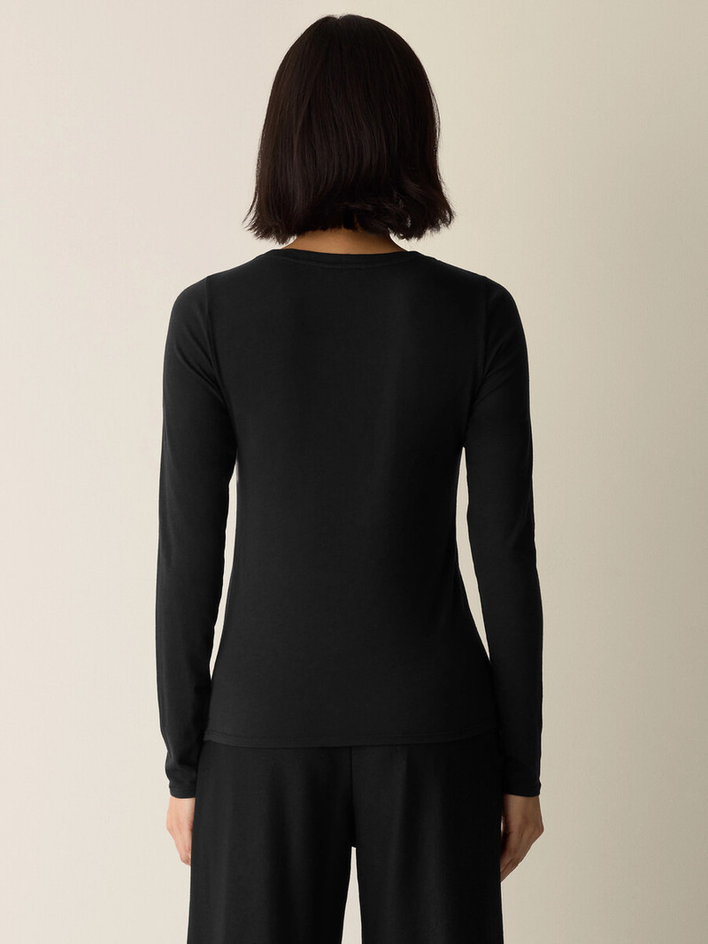 Sheer Cotton Blend Knit Round Neck Tee 4