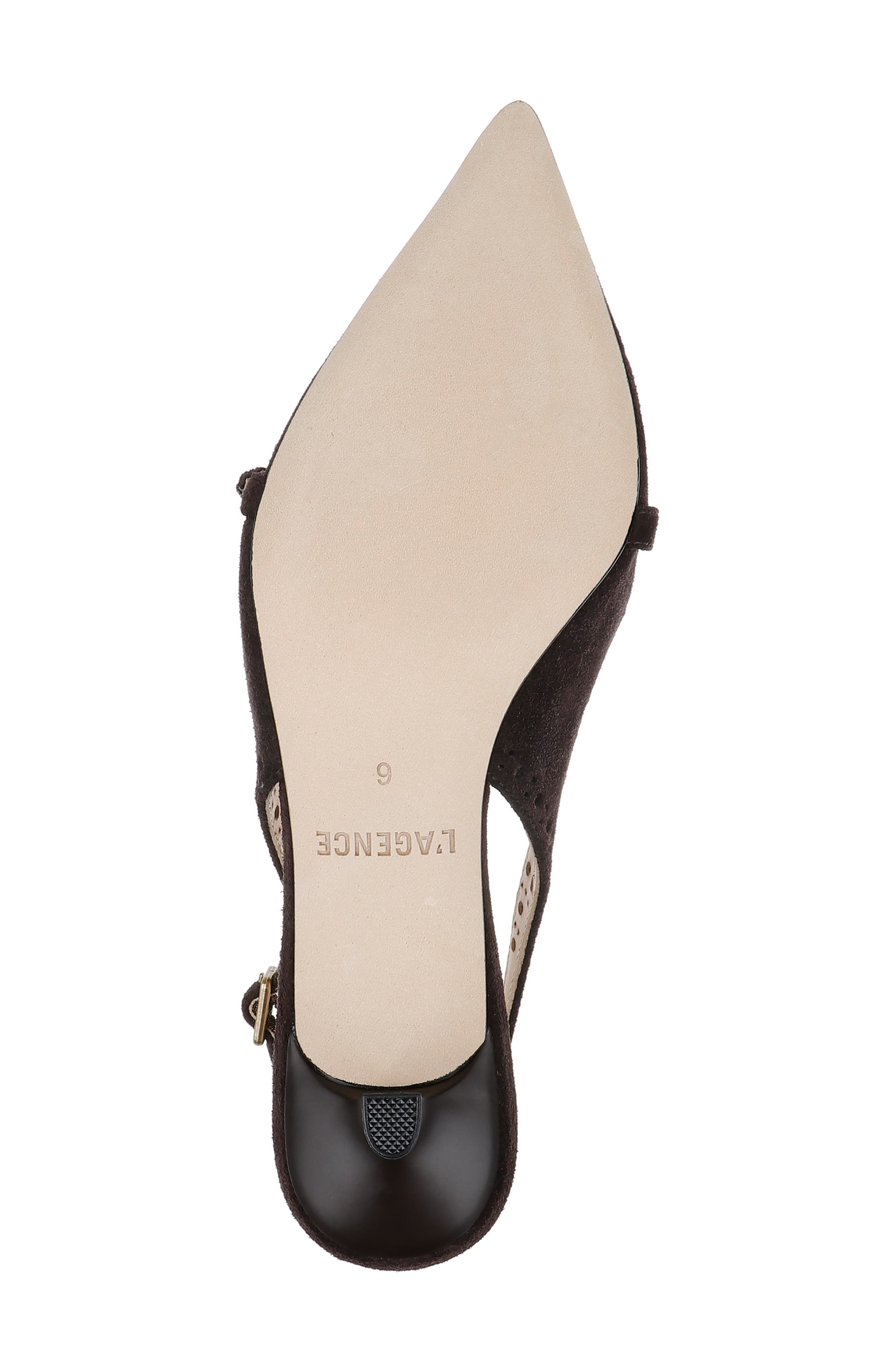 L'AGENCE Lourdes Slingback Pointed Toe Kitten Heel Pump in Dark Brown Suede at Nordstrom - 6
