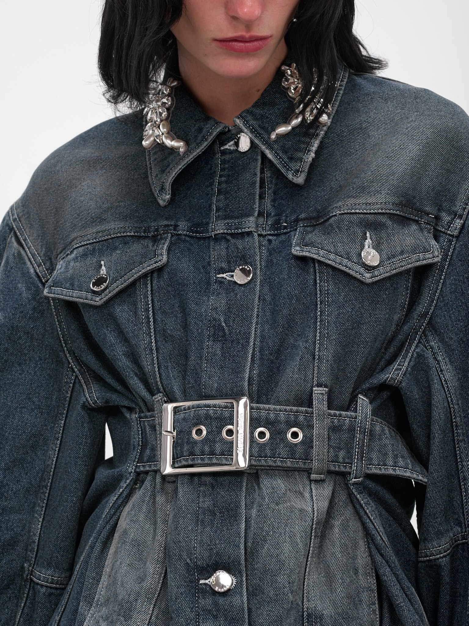 Blue Denim Peplum Biker Jacket - 5