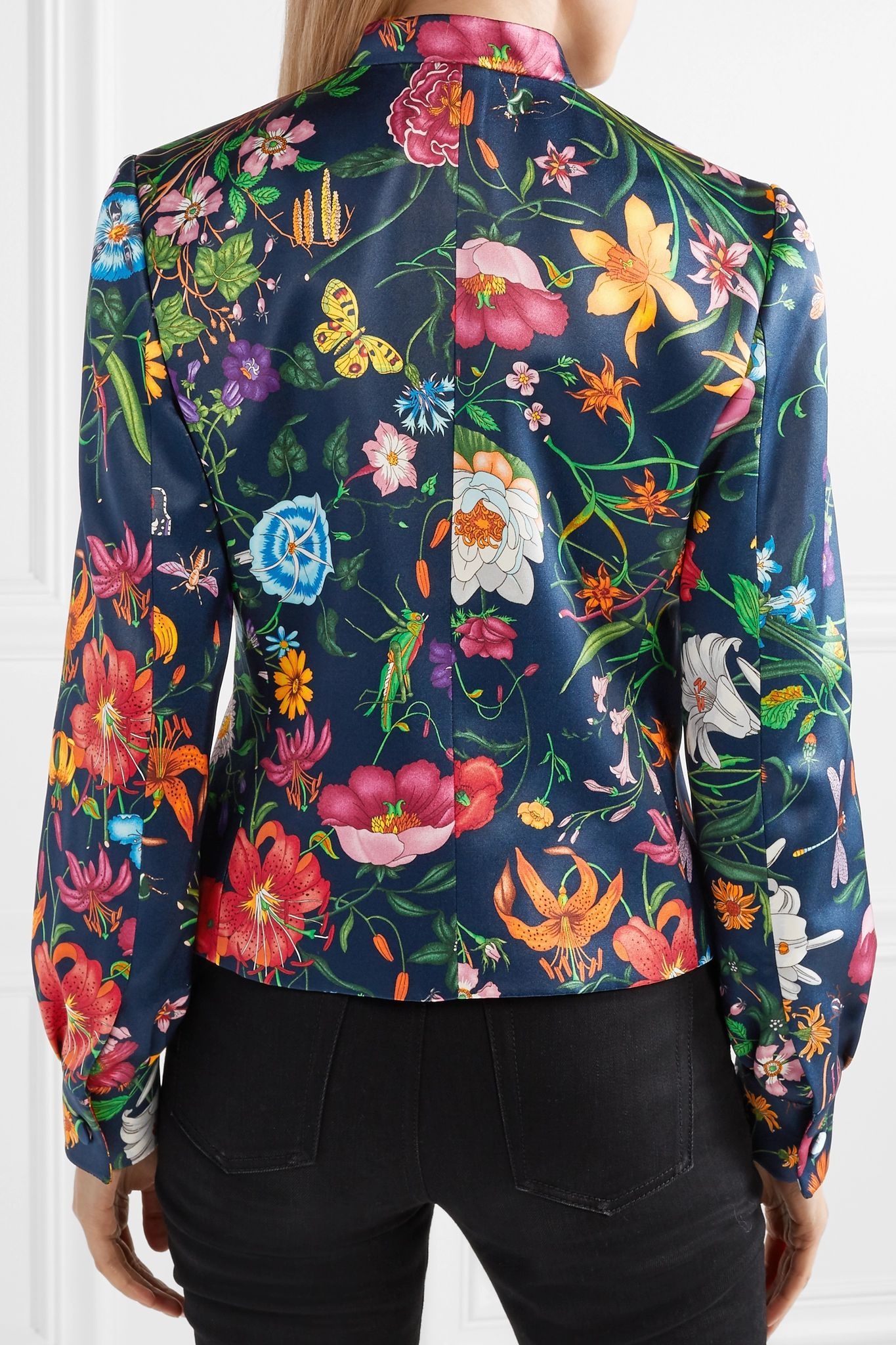 Floral-print silk-satin jacket - 4