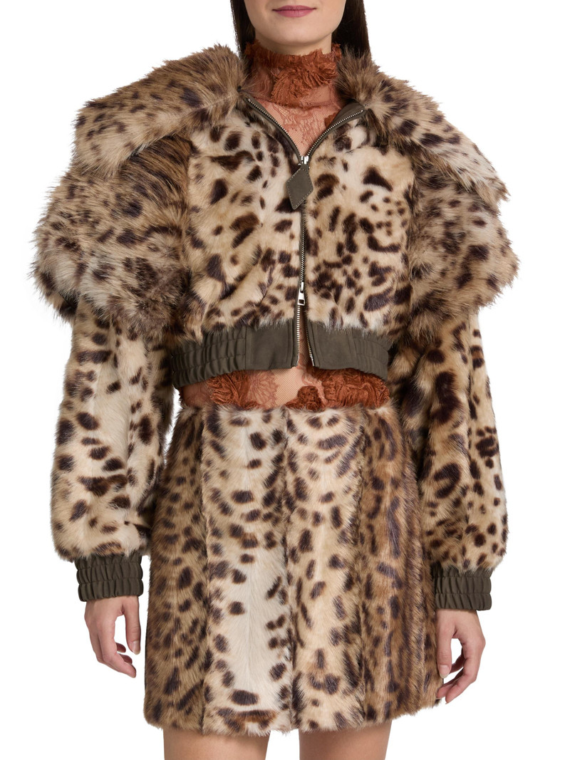 Women's Valde Faux Fur Lynx Bomber Jacket - Tan Brown 3