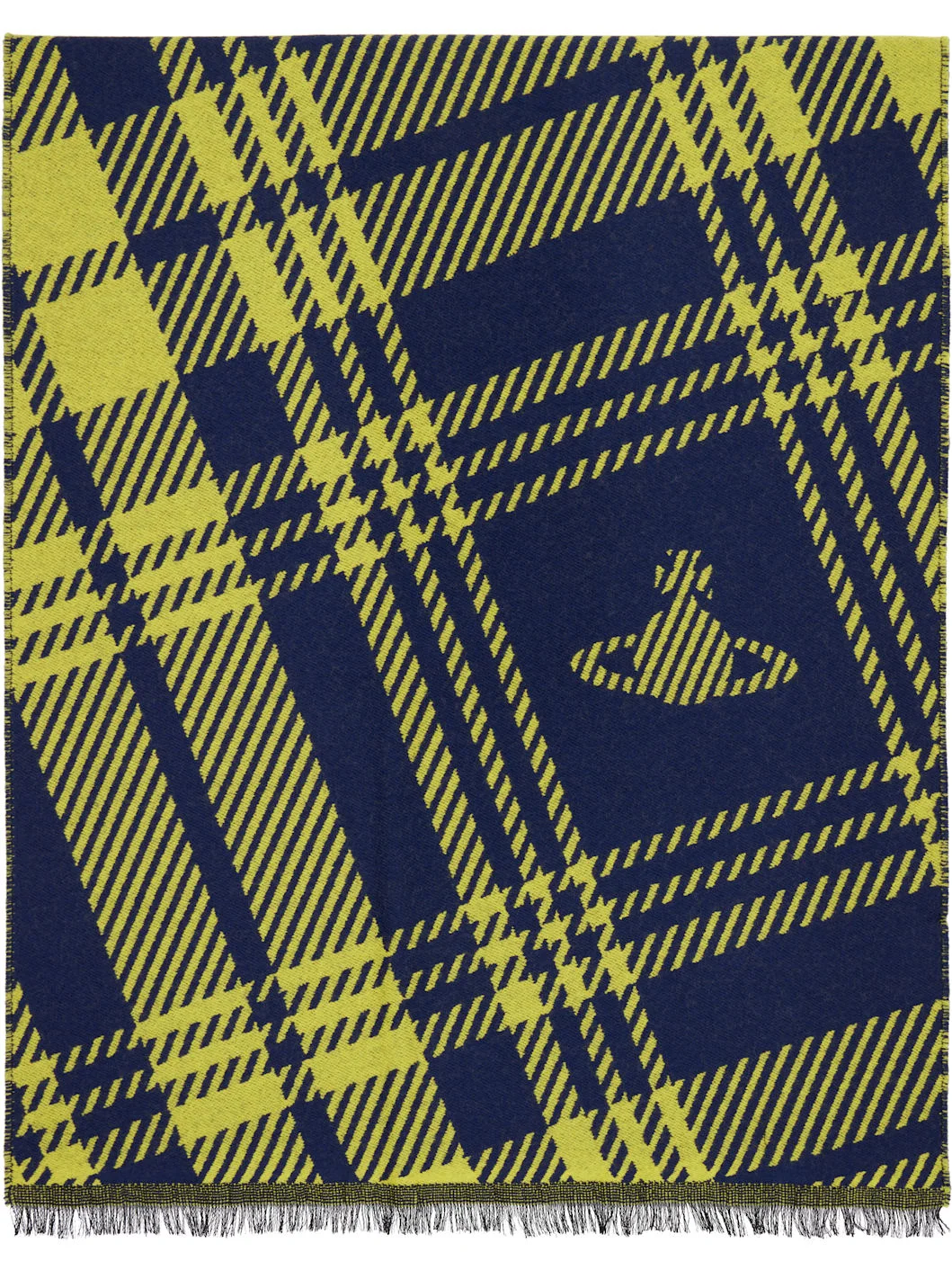 Navy & Yellow Tartan Scarf - 1