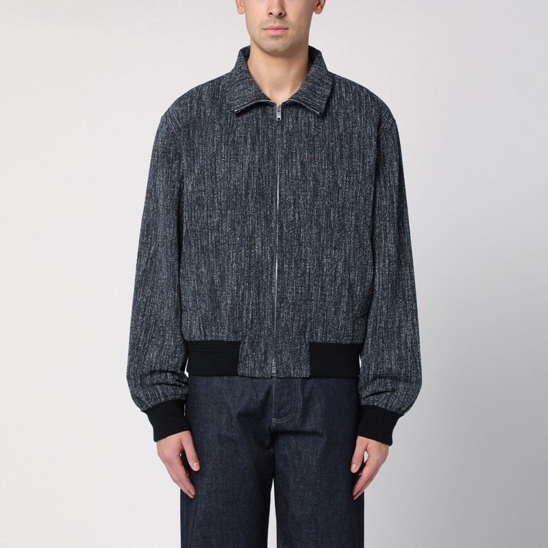 Grey textured wool blend bomber jacket - 1