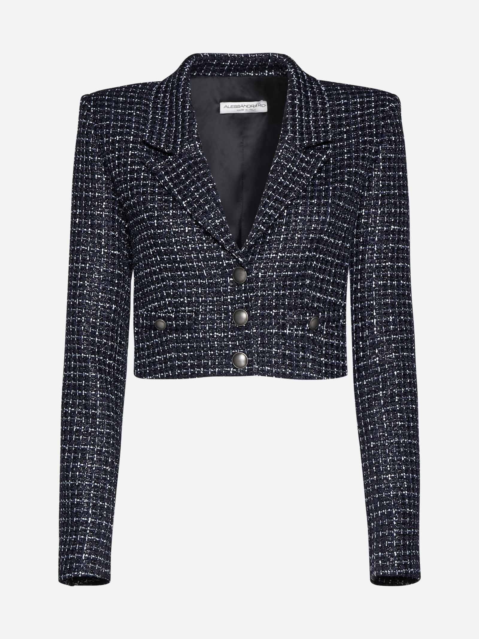 Sequin check tweed crop blazer - 1