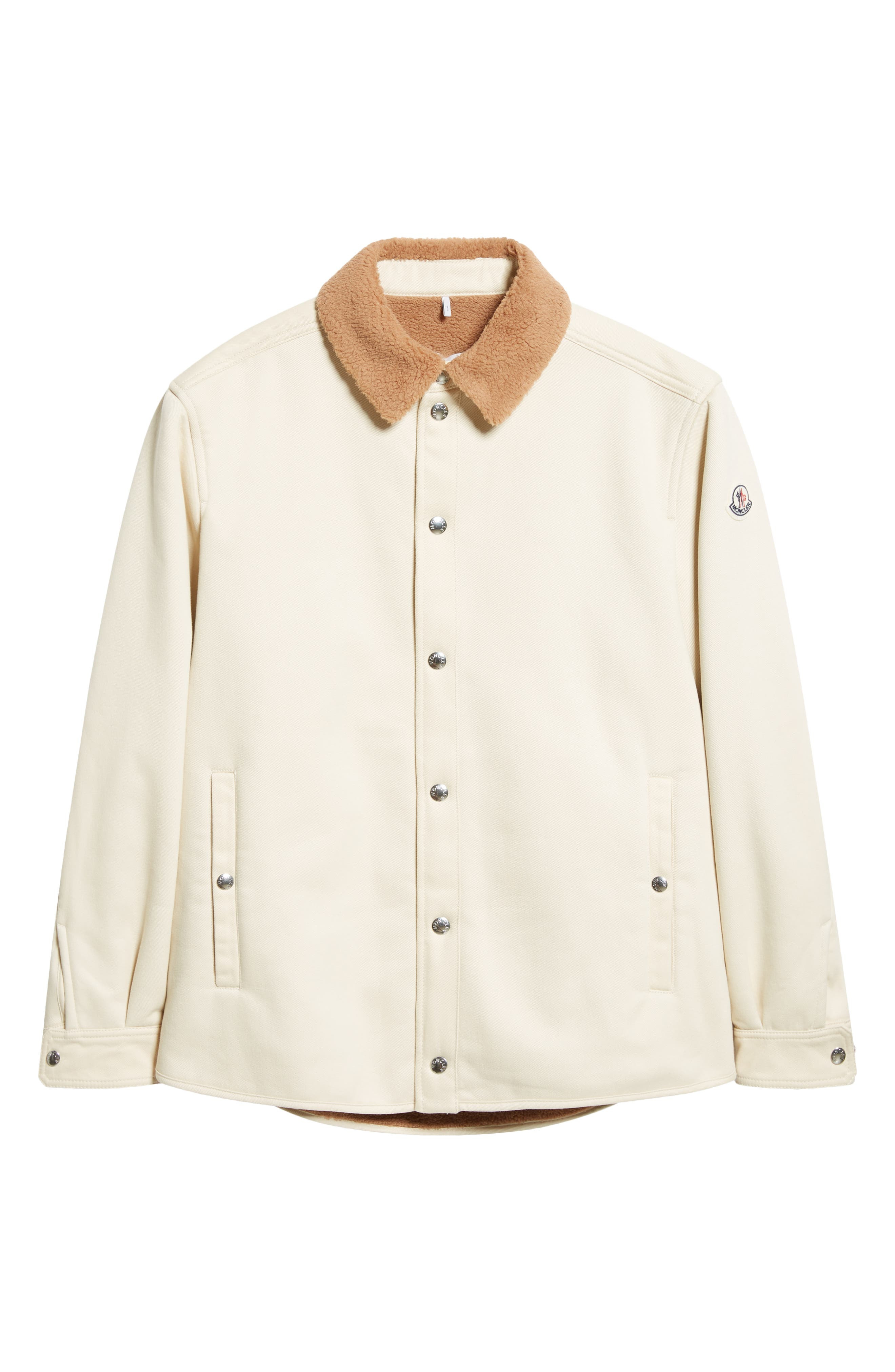 Moncler Teddy Collar Cotton Shirt Jacket in Ivory at Nordstrom - 6
