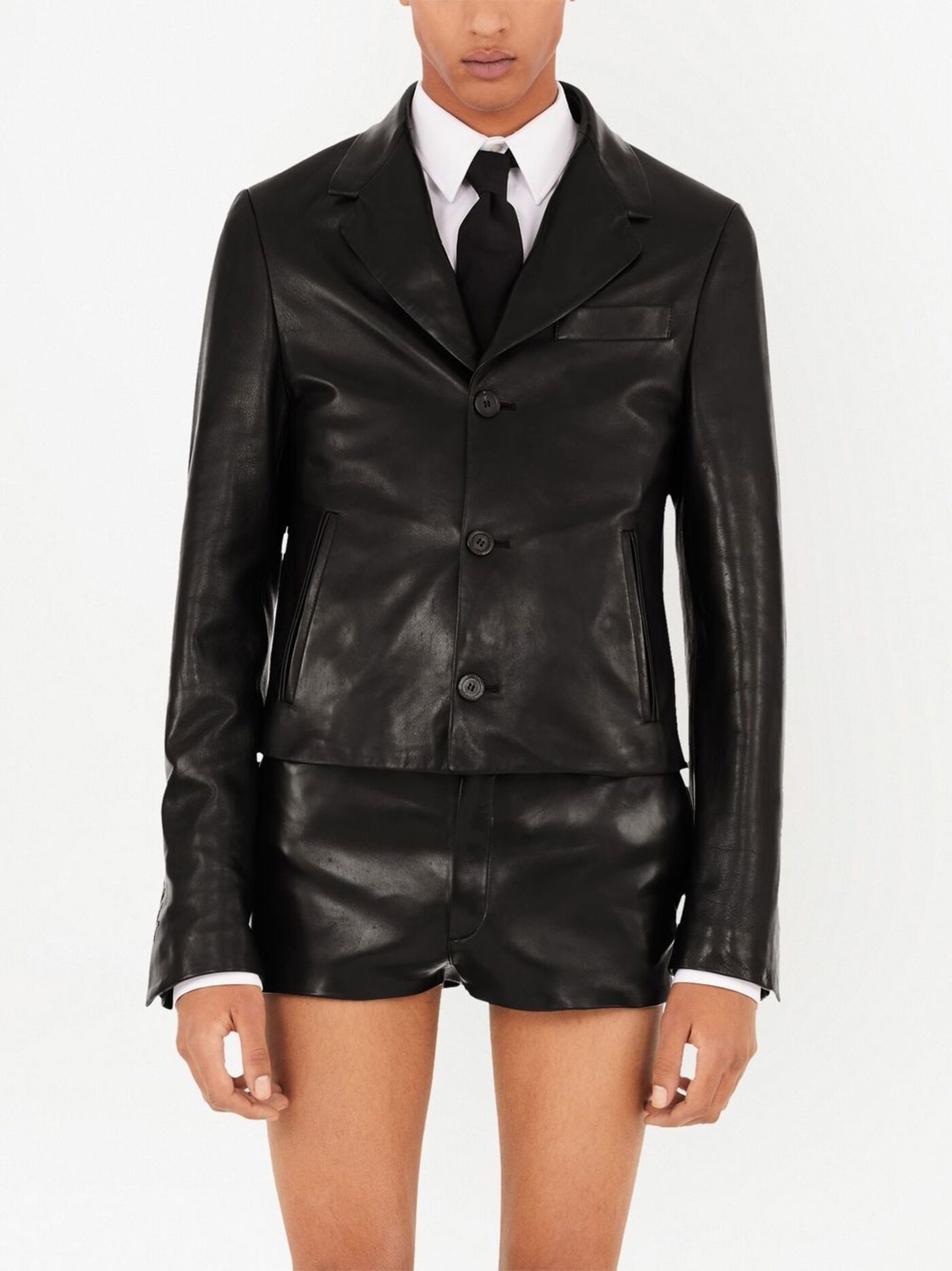 slim-cut single-breasted leather blazer - 3