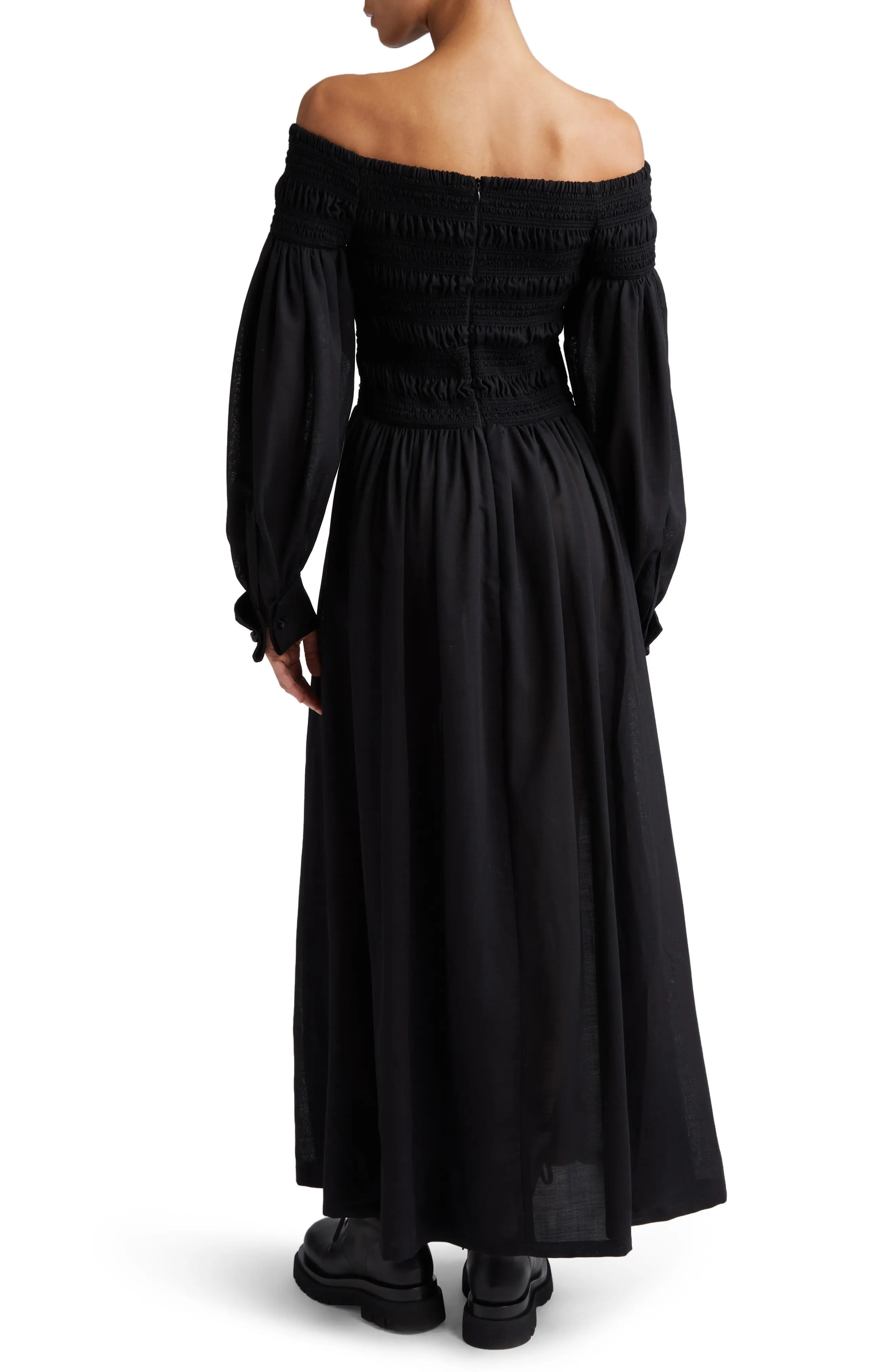 Manu Off the Shoulder Long Sleeve Virgin Wool Maxi Dress - 2