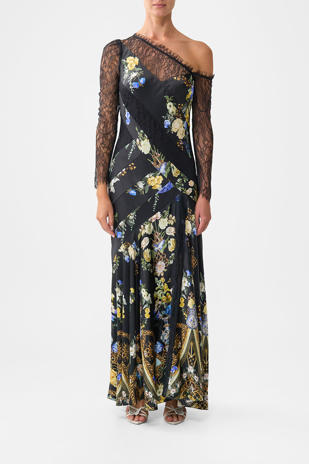 LACE SPLICE ONE SHOULDER DRESS - 2