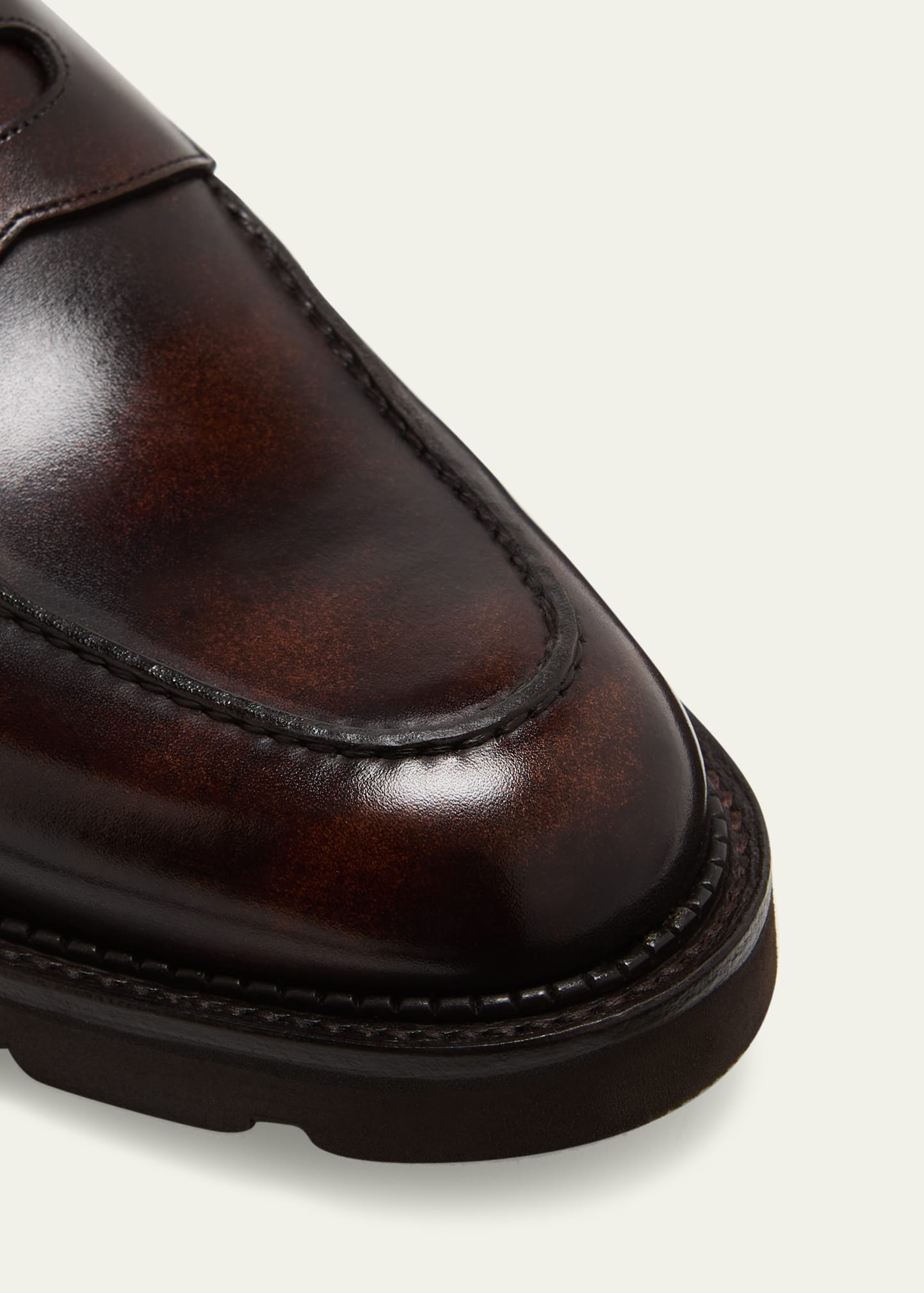 Men's Lopez Apron-Toe Leather Penny Loafers - 5