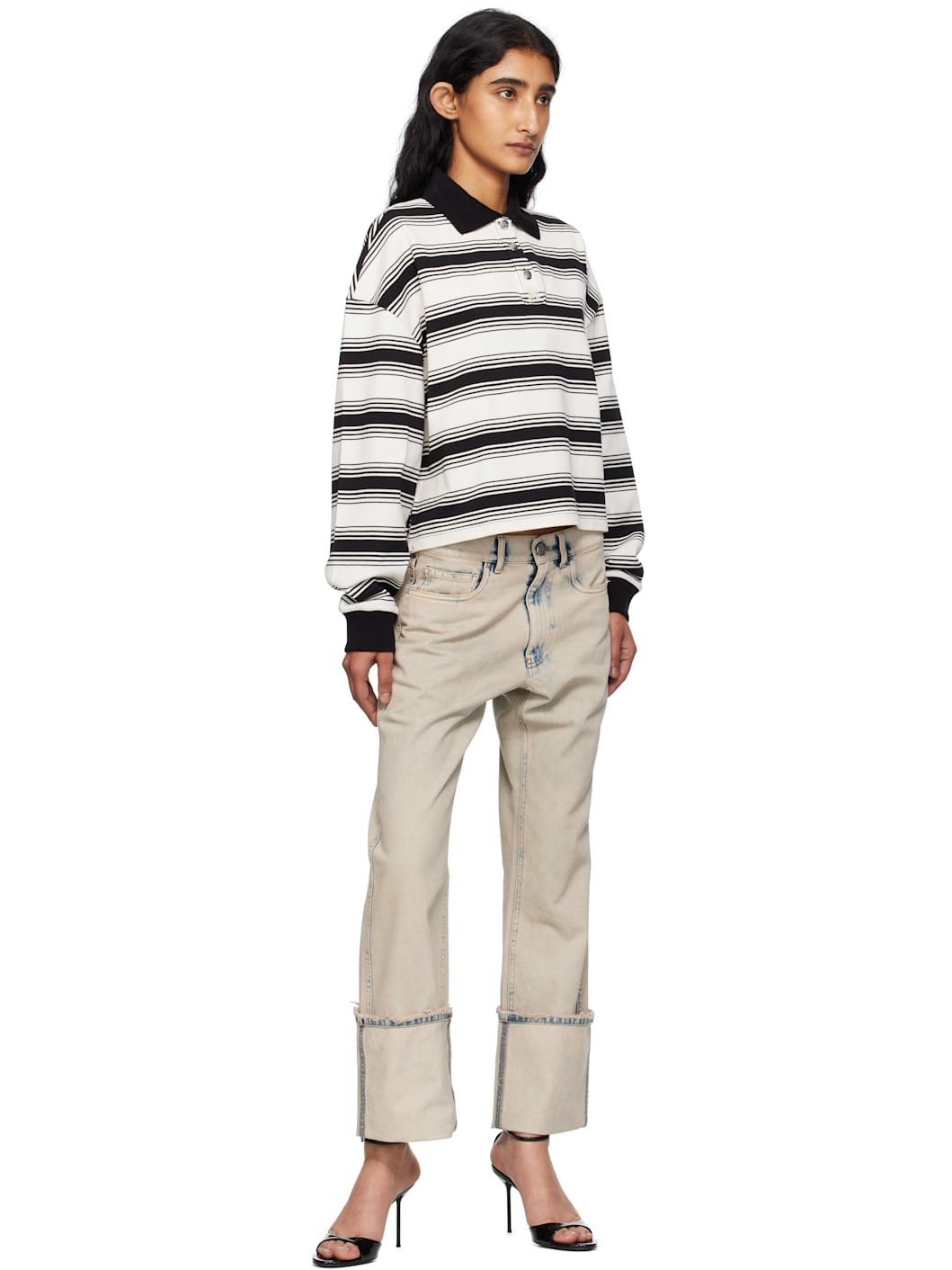 White MA Stripe Oversized Polo - 4